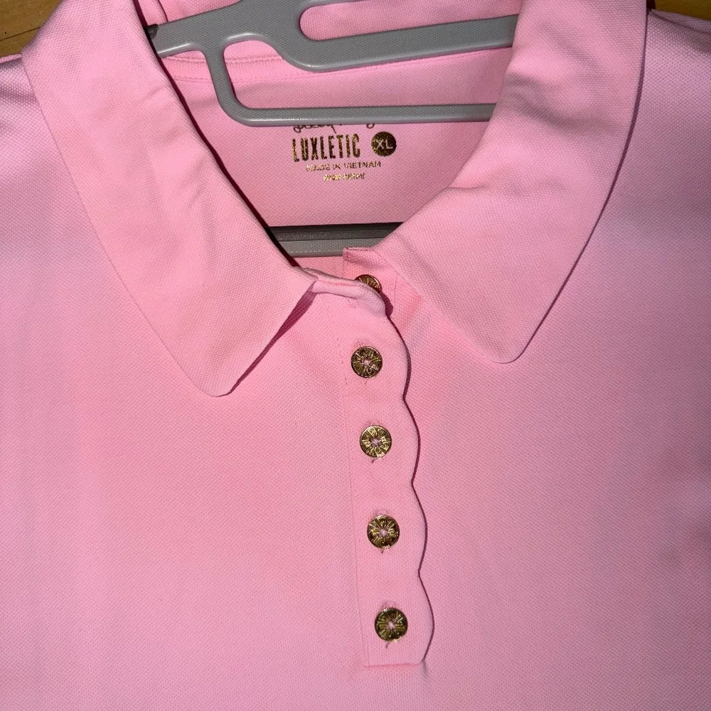 Lilly Pulitzer Pink Frida Scallop Golf Shirt, XL,  CB2579 - Picture 3 of 4